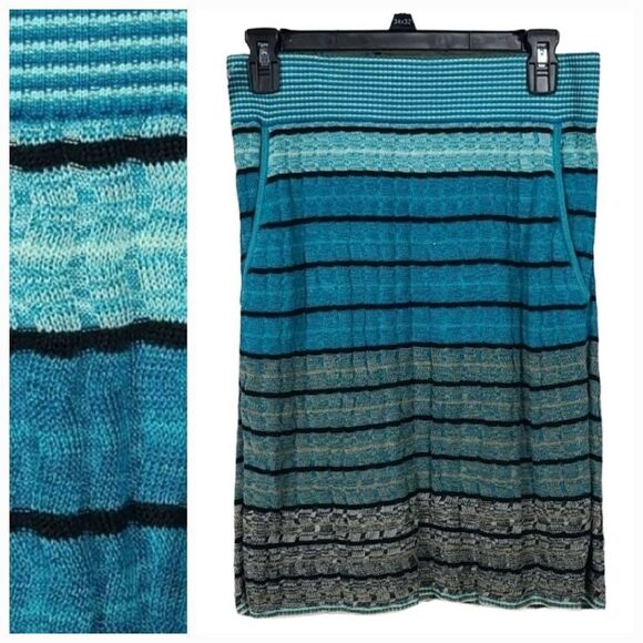 LOFT Women's Turquoise Blue Stripe Ribbed Cable Knit Sweater Skirt Soft Stretchy - Picture 1 of 11